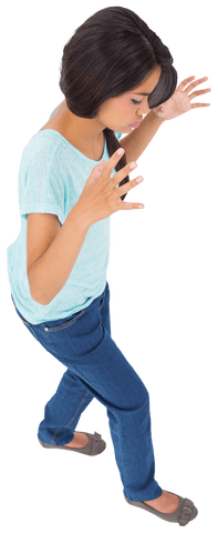 Transparent image of angry woman with hands raised in frustration