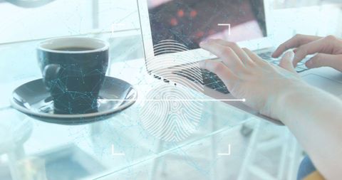 Fingerprint Scanning Technology with Laptop and Coffee in Background - Download Free Stock Images Pikwizard.com