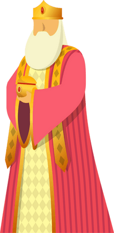 Flat-design majestic king with gold crown on transparent background