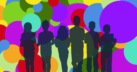 Vibrant Silhouetted Children Against Colorful Circles Background