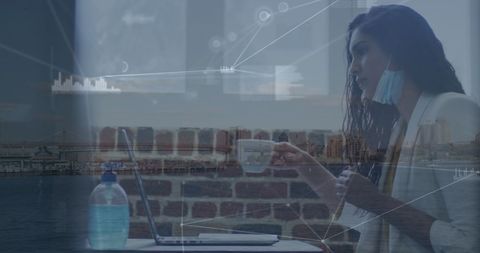 Businesswoman analyzing data with virtual connections