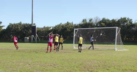 Soccer Players Reacting After Missed Goal on Field