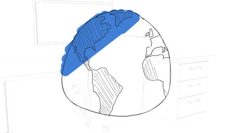 Hand Drawn Globe on Office Desk with Digital Concept Elements