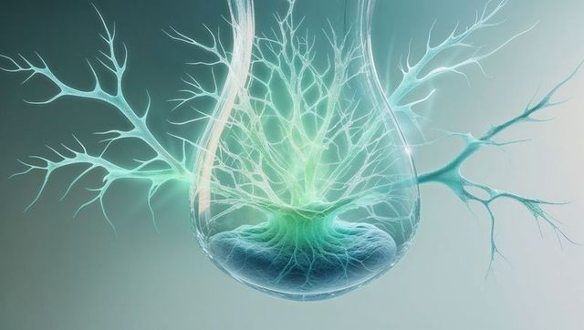 Futuristic network inside glass droplet conveying innovation