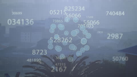 Digital Network Overlay on Cityscape Background