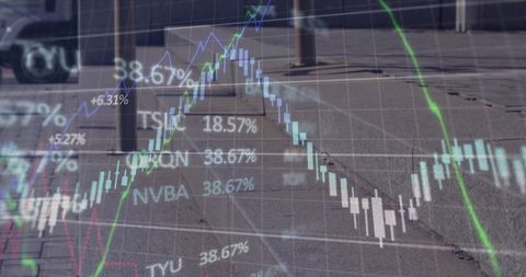 Businessperson analyzing financial graph on transparent screen