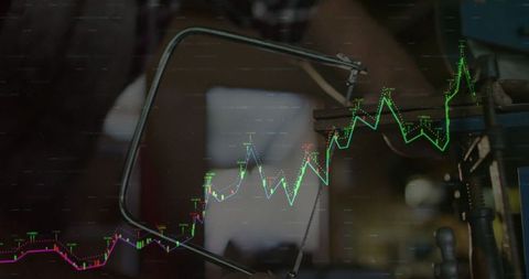 Industrial Assembly with Financial Stock Chart Analysis Overlay