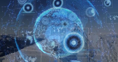 digital data sphere overlays on snowy mountainscape - Download Free Stock Images Pikwizard.com