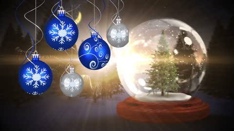 Christmas Snow Globe with Ornaments and Pine Tree Animation