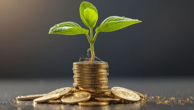 Seedling Sprouting from Gold Coins Symbolizing Financial Growth