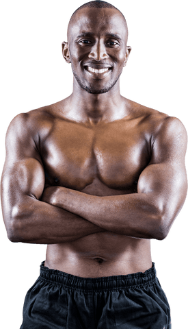 Transparent athlete standing confidently with crossed arms