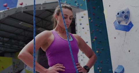Confident Caucasian Woman Ready for Rock Climbing Challenge