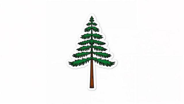 Stylized evergreen tree sticker white border drop shadow minimal pine illustration
