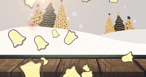 Festive Bells Falling Over Christmas Trees in Snowy Winter Wonderland - Download Free Stock Images Pikwizard.com