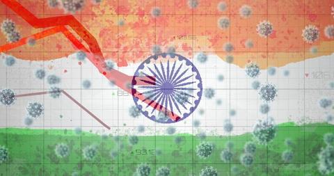 Indian Flag with Declining Economic Graph and COVID-19 Symbols - Download Free Stock Images Pikwizard.com