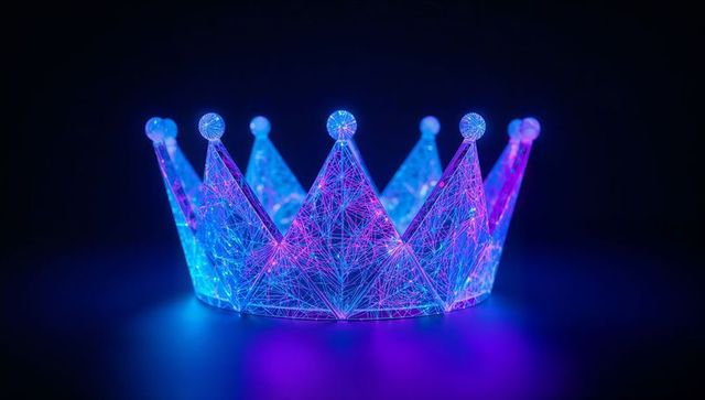Neon Futuristic Wireframe Crown Glowing with Digital Elegance