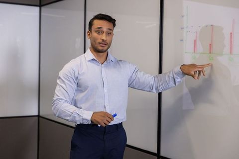 Professional Presenting Data Insights During Team Meeting