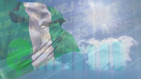 Nigeria Flag and Digital Data Emerging Representing Economy Growth