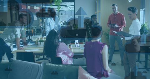 Digital Concept Meeting with Diverse Team in Modern Office