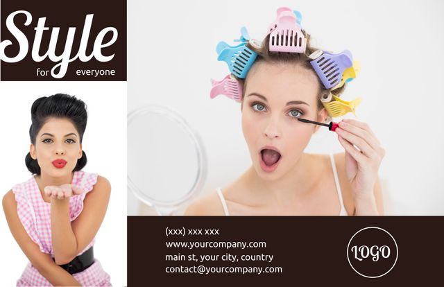 Beauty Services Promotion with Woman Applying Makeup in Curlers - Download Free Stock Templates Pikwizard.com