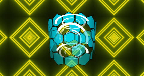 Abstract Hexagonal Animation on Yellow Kaleidoscopic Background