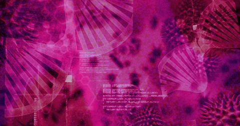 Abstract pink biotech visualization with dna and digital elements