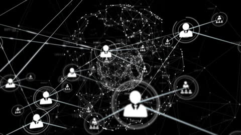 Digital Network with Connection Icons on Black Background