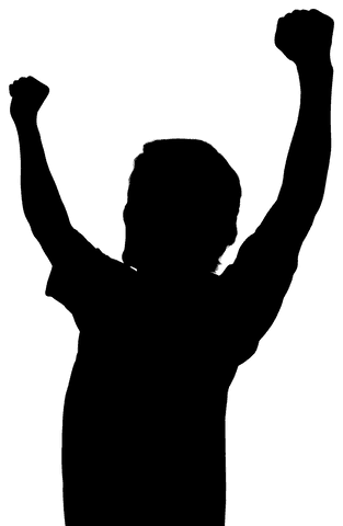 Transparent silhouette of man celebrating