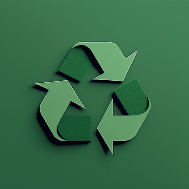 Green recycling symbol on green background, created using generative ai technology. Recycling and ecology concept digitally generated image.