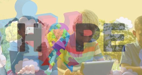 Colorful Autism Awareness Concept with Children and Tablets - Download Free Stock Images Pikwizard.com