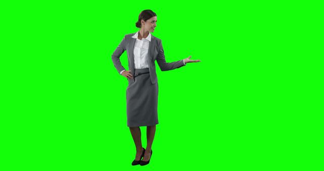 Confident Businesswoman Presenting with Green Screen Background - Download Free Stock Images Pikwizard.com