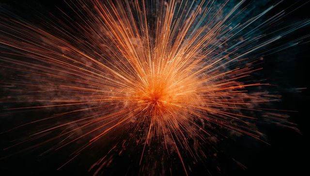 Vibrant glowing explosion in dark space with embers