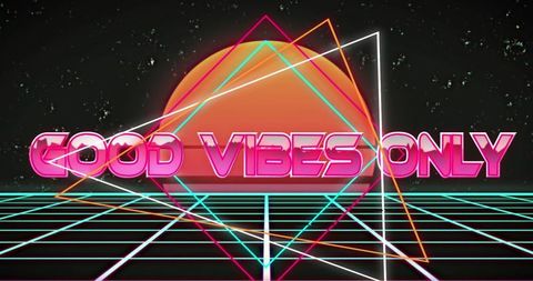 Retro Futuristic Good Vibes Only Typography with Digital Shapes
