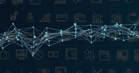 Digital network connectivity with financial icons