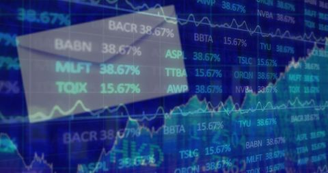 Financial Data Processing with Graphs and White Envelope overlay - Download Free Stock Images Pikwizard.com