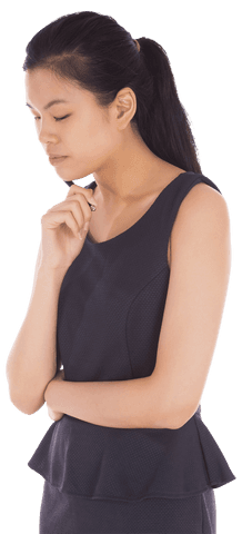 Thoughtful Asian Businesswoman on Transparent Background for Presentations