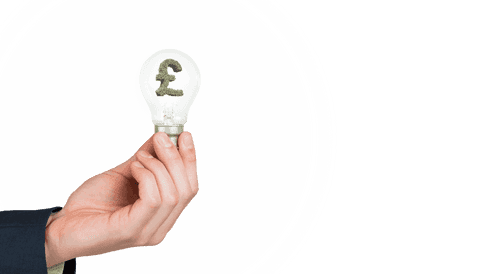 Transparent Hand Holding Light Bulb with Pound Symbol Concept