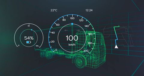 Car Interface with Digital Lorry Illustration on Black Background - Download Free Stock Images Pikwizard.com