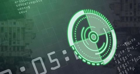 Neon Green Futuristic HUD Rotating Radar and Digital Timer Overlay