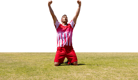 Triumphant Football Player Celebrating Victory on Transparent Background