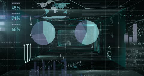 Futuristic Data Processing Interface with Golf Hitting Simulator