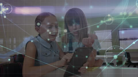 Children Learning Digital Connections in Modern Classroom