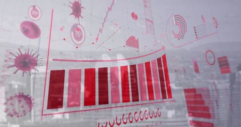 Covid-19 statistical data visualization against cityscape background