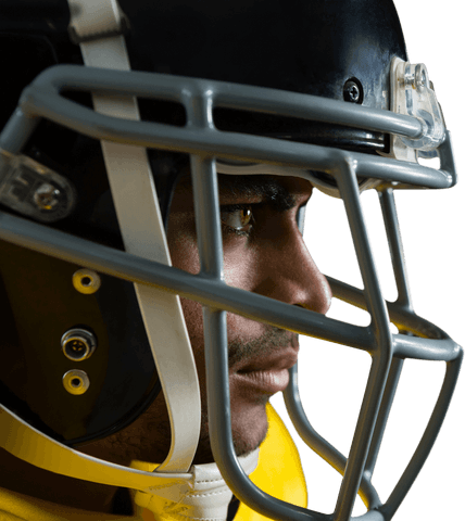 Confident american football player in transparent background close-up