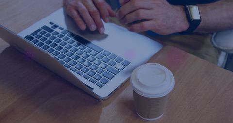 Caucasian Man Working on Laptop with Coffee, Digital Interface, Digital Technology IoT - Download Free Stock Images Pikwizard.com