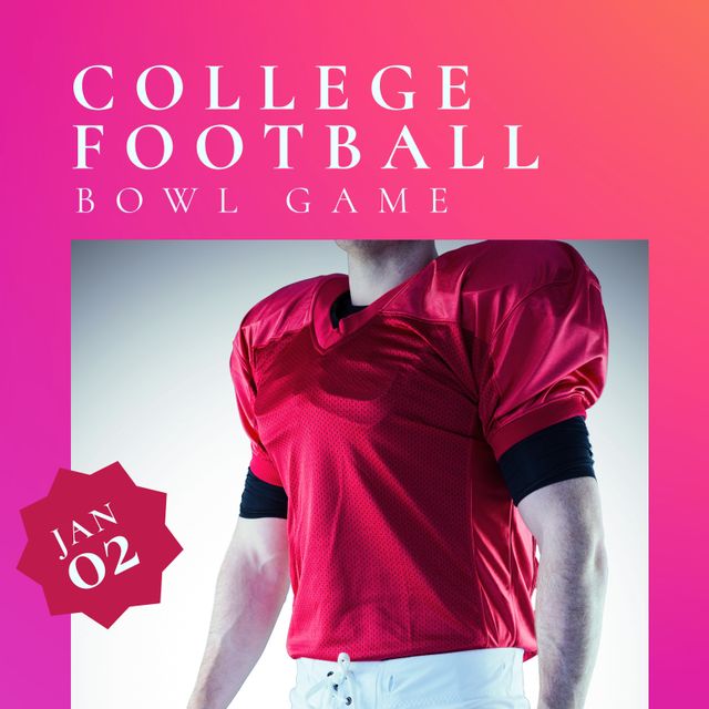 College Football Bowl Game Ad with Male Player in Red - Download Free Stock Templates Pikwizard.com