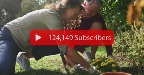 Senior Couple Gardening with Social Media Subscriber Count