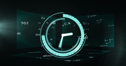 Futuristic Digital Clock Interfaces with Mathematical Equations