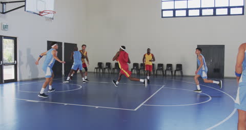 Dynamic Basketball Practice Game in Indoor Court with Athletes