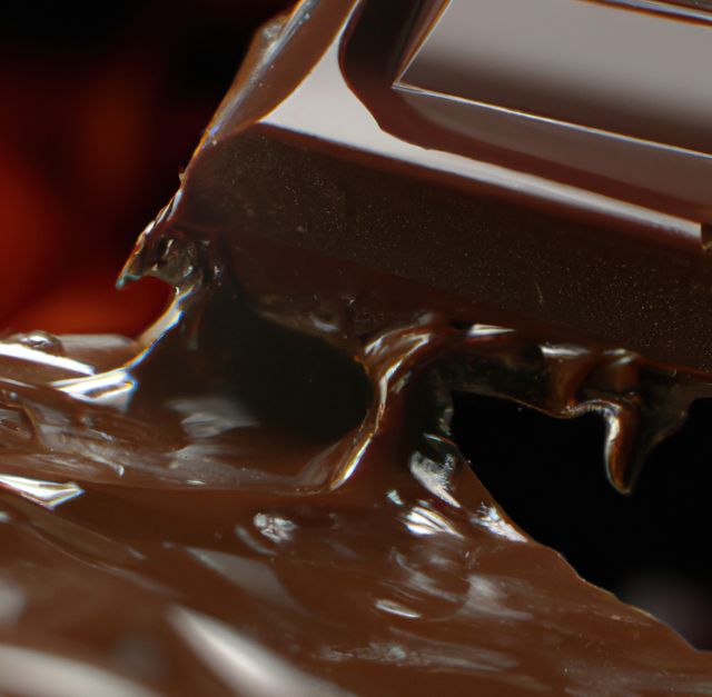 Close-up showing a partially melted milk chocolate bar, highlighting its rich and creamy texture. Useful for advertisements or promotions related to confectionery, dessert recipes, or indulgent treats. Perfect for use in blogs, magazines, or social media posts focusing on food and sweets.